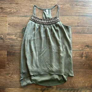 Studio Y Olive Green Tank Top with Gems | Olive Green Tank Top | Green Tank Top